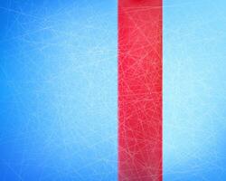 of blue ice background with traces from skates with red line, top view. Winter team game on skating rink. Realistic frosty surface. Template for hockey, sport event announcement. vector