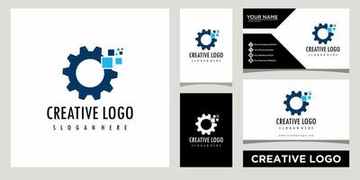 gear tech logo design template with business card design vector
