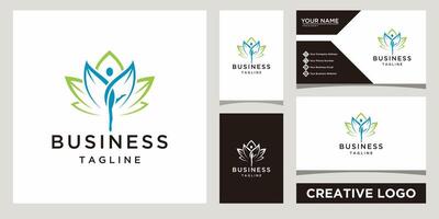 woman with leaves logo design template with business card design vector