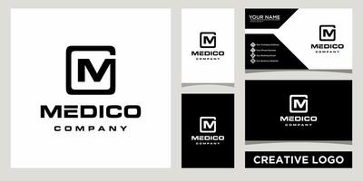 initial M letter with square shape logo design template with business card design vector