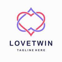 twin love heart logo design template Romantic illustration symbol pairs and wedding. vector