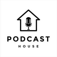 Podcast house or music studio with mic icon logo design vector