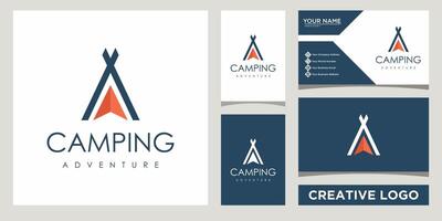 camp adventure minimalist logo design template with business card design vector