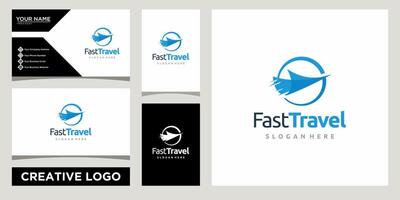 fast travel logo design template with business card design vector