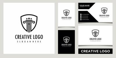 law with shield icon logo design template with business card design vector