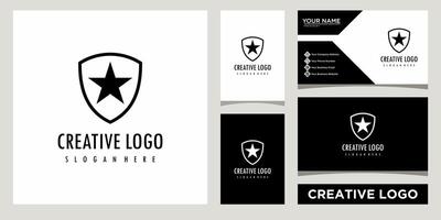 star with Shield logo design template with business card design vector