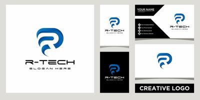 Initials monogram Letter R tech business logo design template with business card design vector