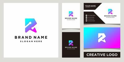 creative monogram R letter tech logo design template with business card design vector