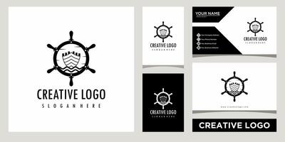 ship wheel maritime logo design template with business card design vector