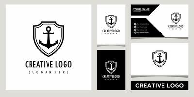 Anchor with shield logo design template with business card design vector