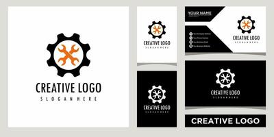 Mechanic tools, repairing service icon logo design template with business card design vector