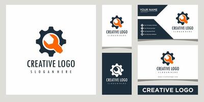 mechanic tools repairing service icon logo design template with business card design vector