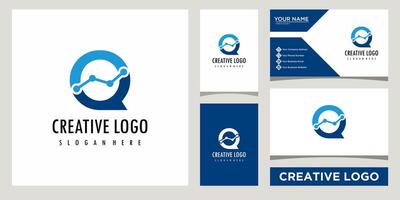 chart diagram in a letter Q icon logo design template with business card design vector