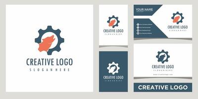 fox with gear logo design template with business card design vector