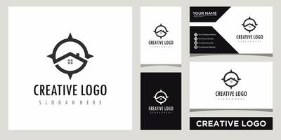 compass with house logo concept. design template with business card design vector