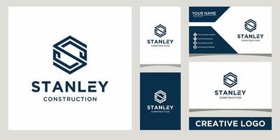 initial S Letter hexagon shape icon Logo Design template with business card design vector