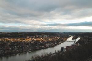 View of the town of Namur at sunset. The capital of the Wallonia region in Belgium photo