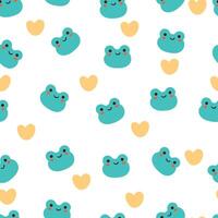 seamless pattern cute cartoon frog and yellow heart vector