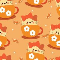 sin costura modelo dibujos animados gato dentro un taza. linda animal fondo de pantalla para textil, regalo envolver papel vector