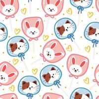 sin costura modelo dibujos animados conejito caramelo y gato caramelo. linda postre fondo de pantalla para textil, regalo envolver papel vector