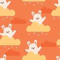 seamless pattern cartoon bunny with sky element. cute animal wallpaper for textile, gift wrap paper vector