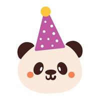 hand drawing cute cartoon panda wearing birthday hat vector