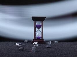 An Hourglass with Vibrant Purple Sand Measuring Time Elegantly photo