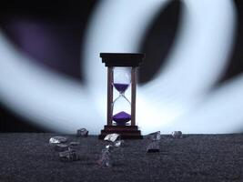 An Hourglass with Vibrant Purple Sand Measuring Time Elegantly photo