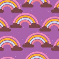 seamless pattern cute cartoon rainbow in purple background vector