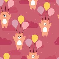 seamless pattern cartoon bear with air balloon and sky element. cute animal wallpaper illustration for gift wrap paper vector