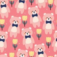 seamless pattern cartoon bear and flower. cute wallpaper for textile, gift wrap paper vector