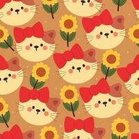 seamless pattern cartoon cat and flower. cute animal wallpaper for textile, gift wrap paper vector