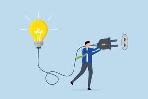 Problem solving idea, leader businessman combines the idea of electricity with light bulb lighting. vector