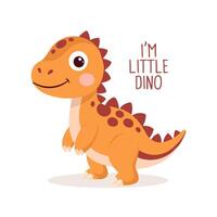 linda bebé dinosaurio en un blanco antecedentes con letras. diseño para saludo tarjetas, invitaciones, impresión en ropa. vector