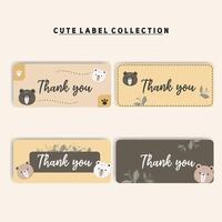 cute animal collection cartoon label set hand drawn cute doodle character vector