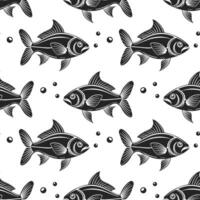 Seamless pattern, silhouettes of sea fish with water bubbles on a white background. Printing, textiles vector