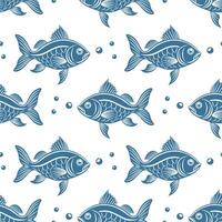 Seamless pattern, silhouettes of sea fish with water bubbles on a white background. Printing, textiles vector