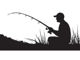 A black silhouette of a fish. boat, rod, clip art vector