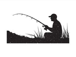 A black silhouette of a fish. boat, rod, clip art vector