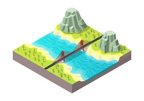 isométrica hermosa naturaleza río vector