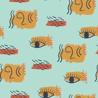 Abstract background with stylized face, eye, textures. Seamless pattern with esoteric symbols. Hand drawn illustration. vector