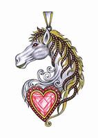 Jewelry design fancy horse pendant sketch by hand on paper. vector