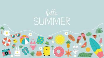 Summer inscription hello summer. Bright summer poster. Collection elements for summer holidays. Suitable for prints, posters, cards, invitations, templates vector