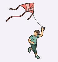 A Boy Running Fly a Kite Child Playing Cartoon Sport vector