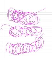 Hand drawing scribbles on lined notebook illustration. vector