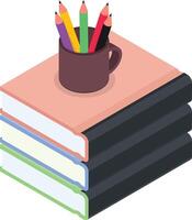 Stack of Books with Cup of Pencils vector