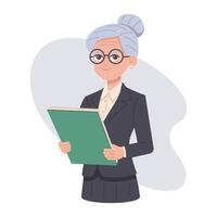 An elderly female executive in a leadership position. illustration. vector