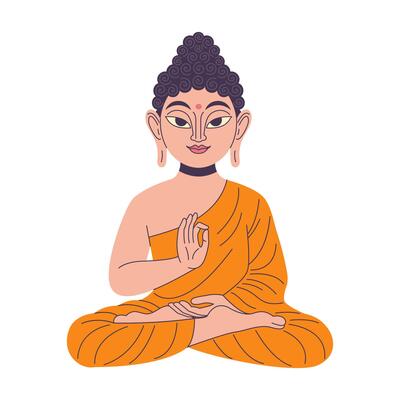 Buddha on white background, illustration in flat style.
