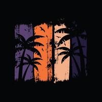 Coconut tree silhouette design with beach scene suitable for t-shirt design vector