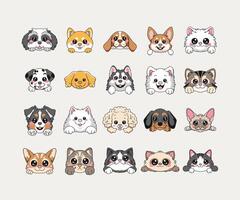 Cute Cartoon Dog and Cat Faces vector